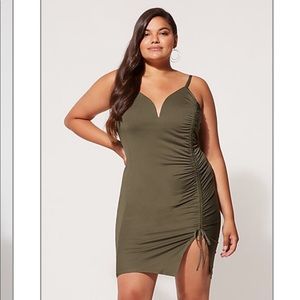 Olive Green Ruched Bodycon Dress